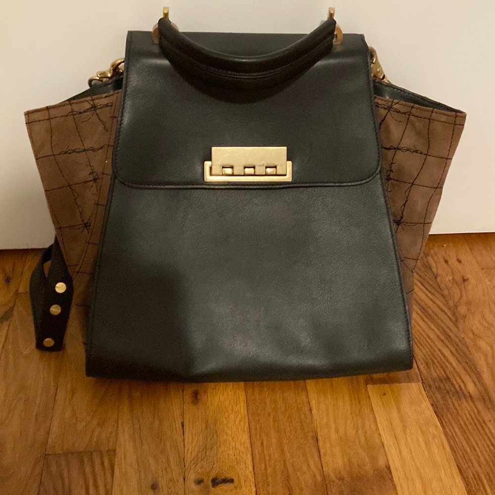 Zac Posen great work bag- Black leather bag with top handle and shoulder strap